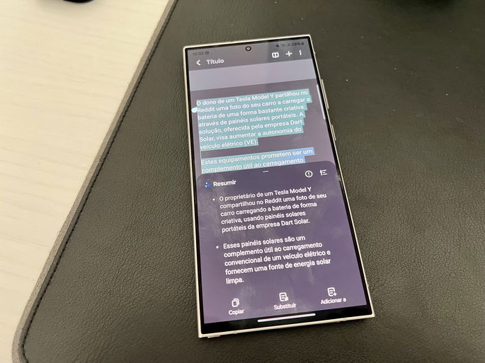 Exemplo de IA na Samsung Notes