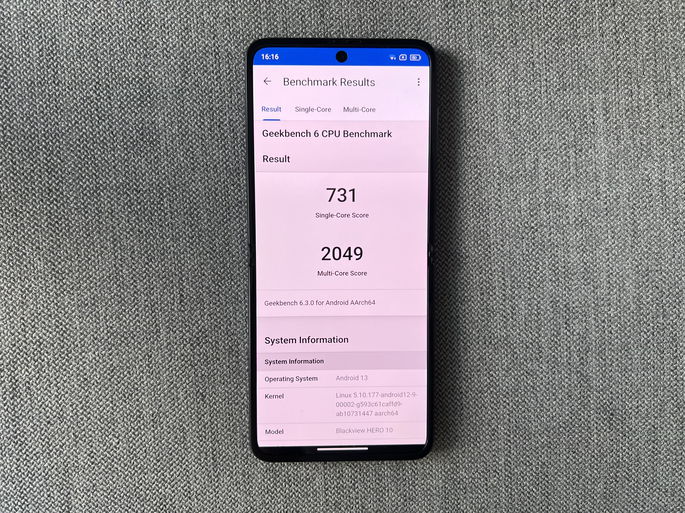 Pontuação do Blackview Hero 10 no Geekbench 6