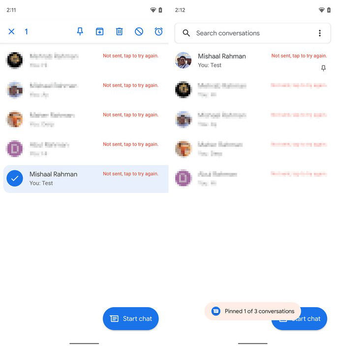 App Mensagens Google vai deixar que afixes as tuas conversas preferidas. Crédito: XDA-Developers