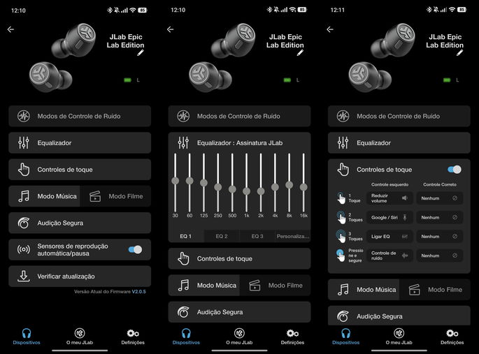 Interface da app da JLab