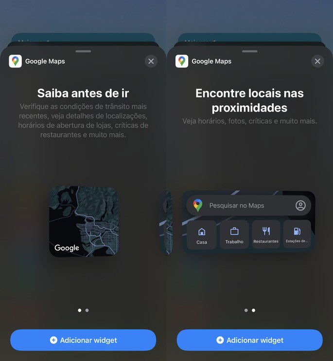 Os novos widgets do Google Maps para iPhone e iPad