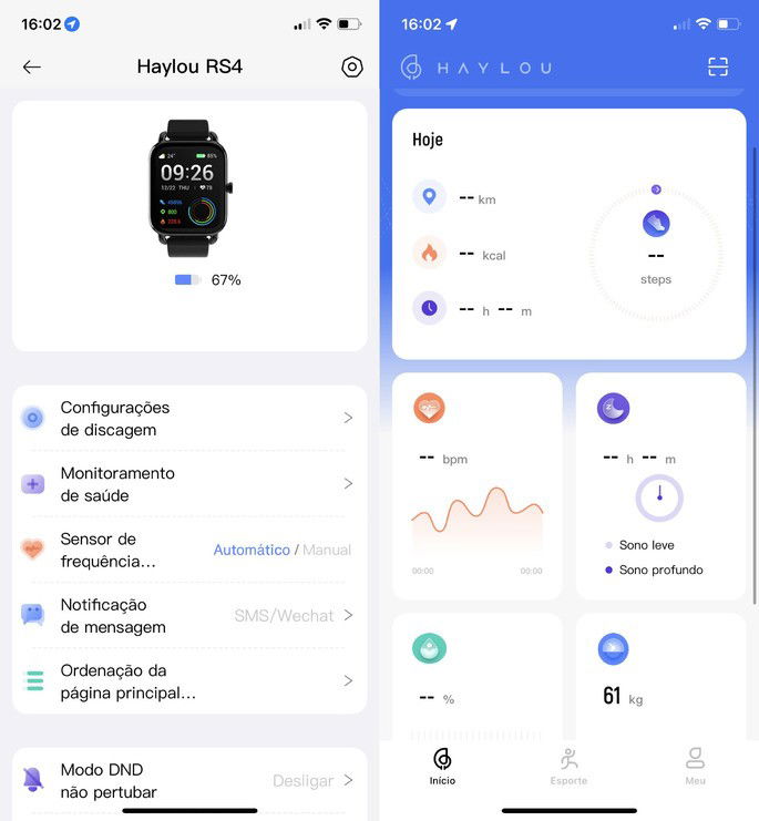 O aspeto da app Haylou Fun, disponível para Android e iOS