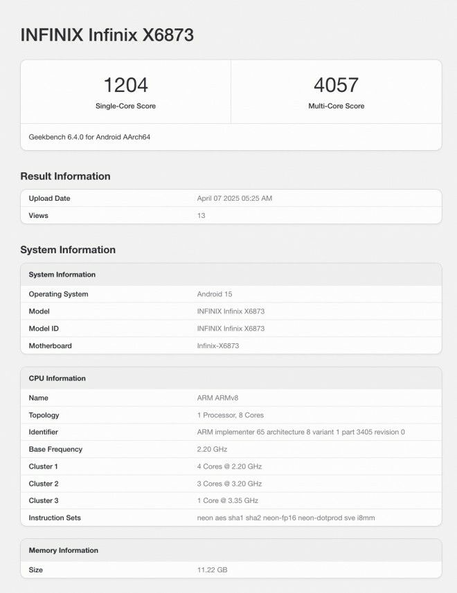 Infinix GT 30 Pro geekbench