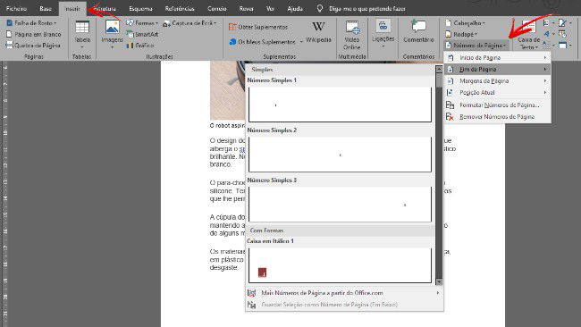 Inserir número de página no Microsoft Word