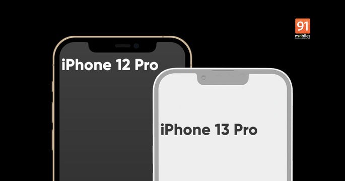 Comparação de tamanho da notch no iPhone 12 Pro e no alegado iPhone 13 Pro