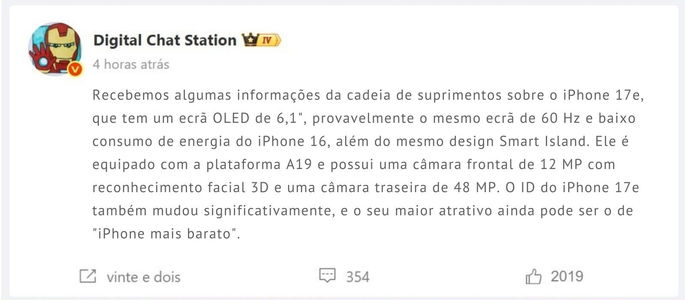 iphone 17e especificações