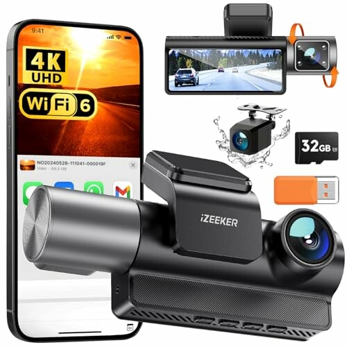 iZEEKER iD320 Câmara de bordo 3 canais 4K com cartão 32 GB