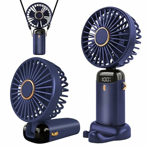 Jsdoin Mini ventilador de m&atilde;o port&aacute;til USB, bolso de 5 velocidades com base