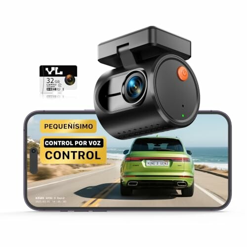 KAWA C&acirc;mara para Carro Mini 2K com Controlo por Voz e Wi-Fi