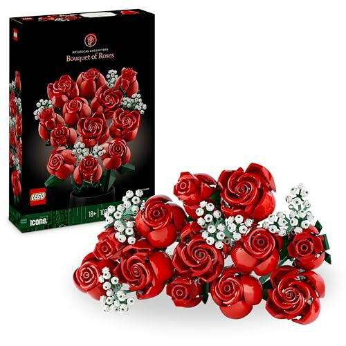 Lego Ícons Ramo de rosas vermelhas, flores artificiais para decoração de casa