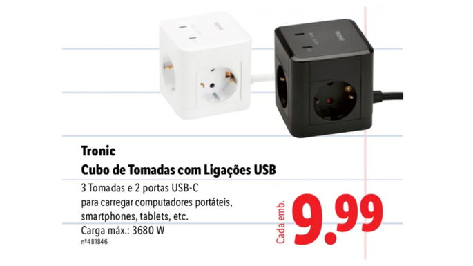 Cubo de Tomadas com Ligações USB