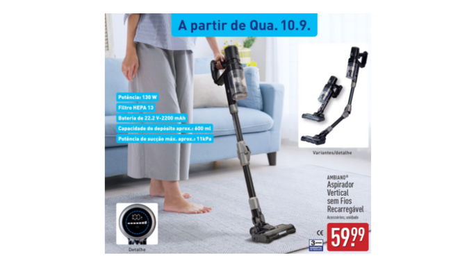 Aspirador vertical sem fios por 59.99 euros