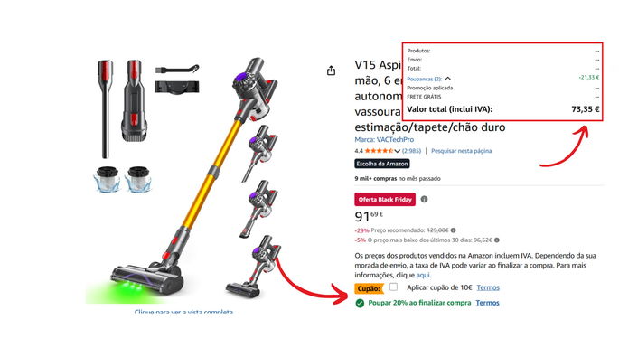 Cupão para aspirador por menos de 75 euros