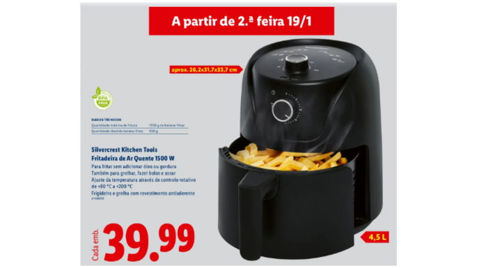 Fritadeira de Ar Quente 1500 W no Lidl