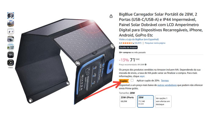 painel solar com cup&atilde;o de 20%