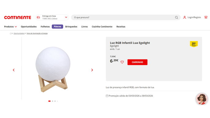 Luz RGB Infantil Lua Egolight Desconto Imediato: 20%