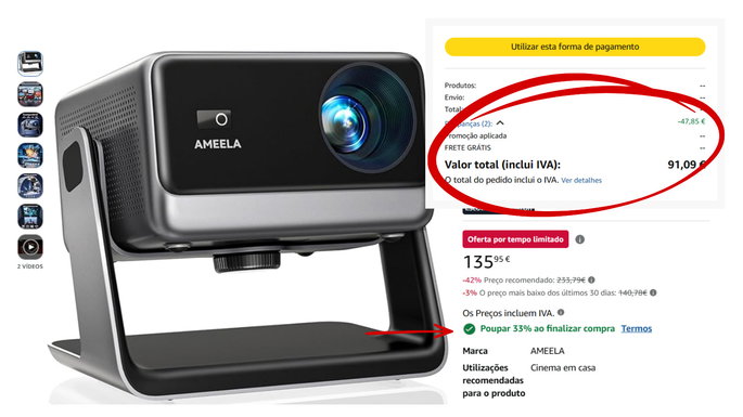 Poupar 33% ao finalizar compra no Projetor AMEELA