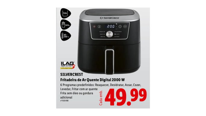 fritadeira de ar quente 49,99 euros