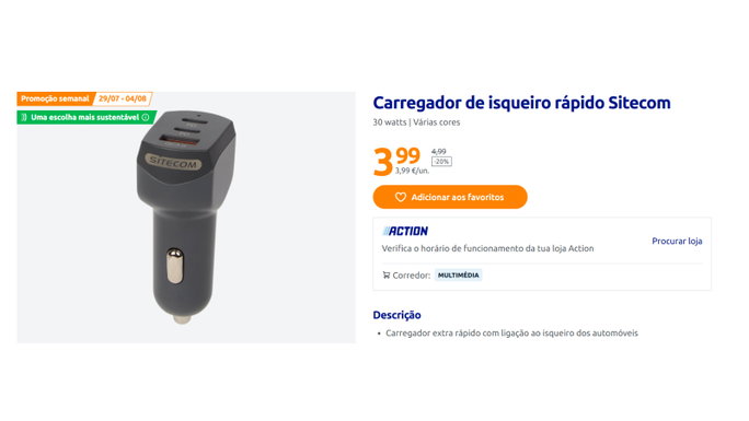 Carregador de isqueiro r&aacute;pido Sitecom