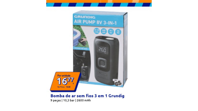 Bomba de ar sem fios 3 em 1 Grundig 16,99 euros