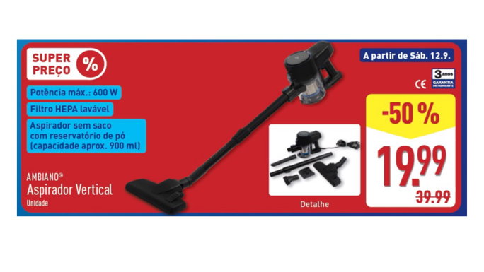 Aspirador vertical sem fios por 19.99 euros