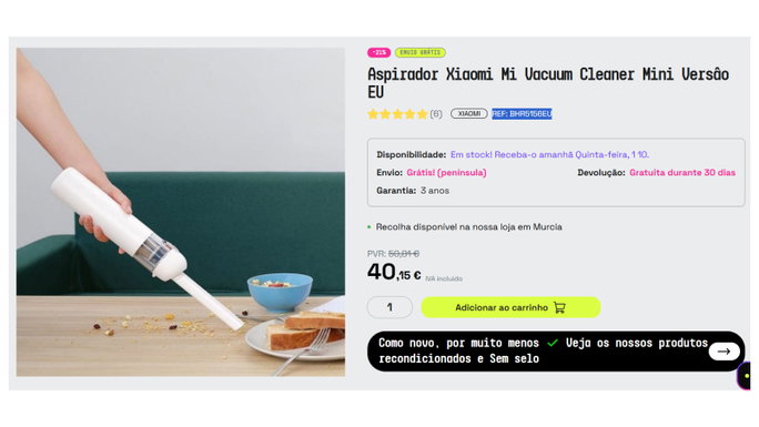 Aspirador Xiaomi Mi Vacuum Cleaner Mini Vers&acirc;o EU