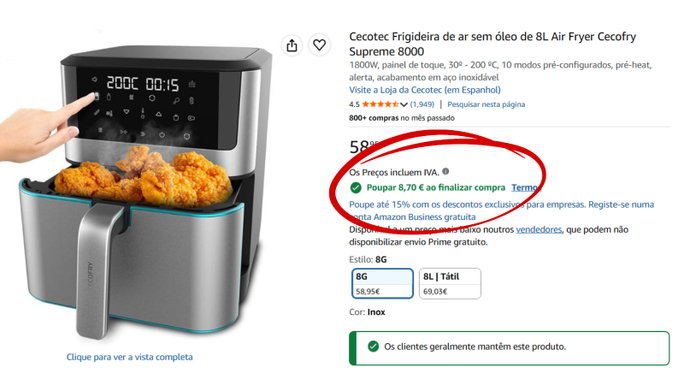 Poupar 8,70 &euro; ao finalizar compra