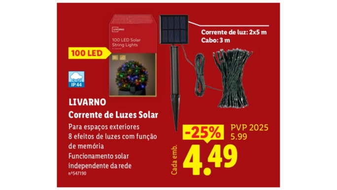 Corrente de Luzes Solar 100 LEDs