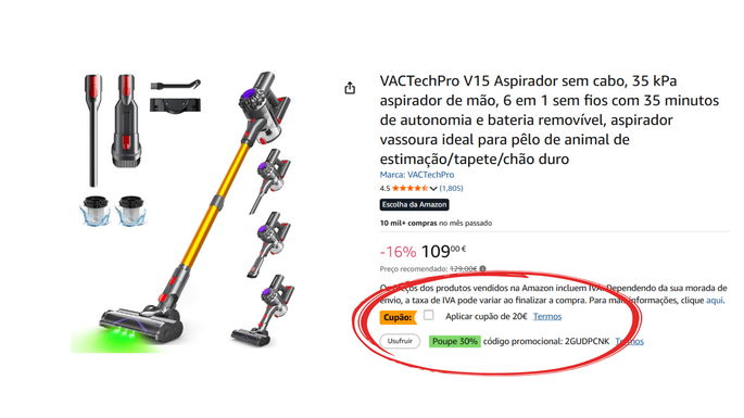 Desconto com cupão na amazon ES