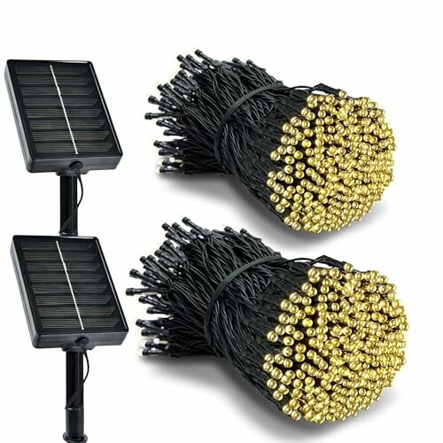 Litark 2 conjuntos de luzes solares exteriores, 10 m, 100 LED, branco quente