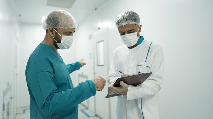 Médicos a falar enquanto usam um iPad