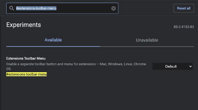Extensions Toolbar Menu no Google Chrome