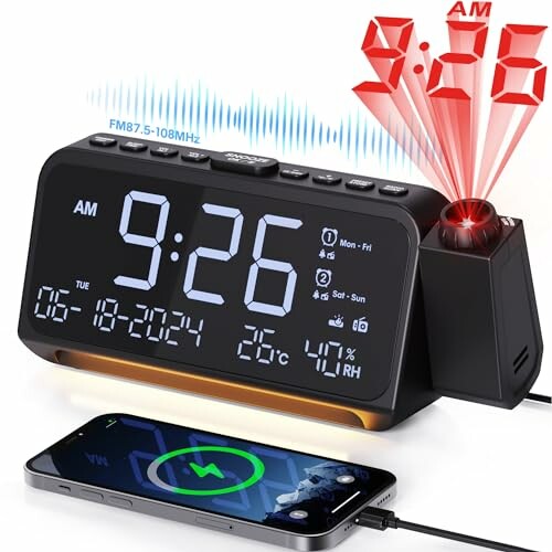 Mesqool Radio Despertador Proyector 320&deg;