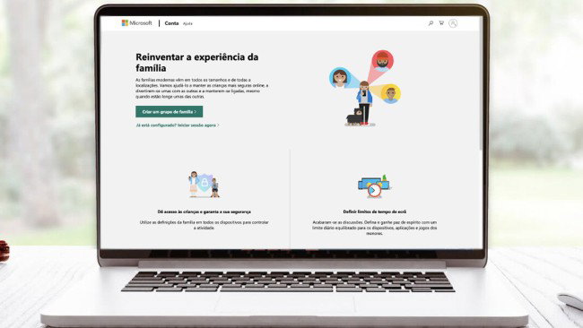 Página de configuração conta família Microsoft