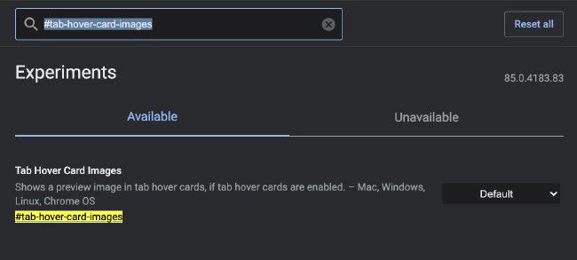 Tab Hover Cards no Google Chrome