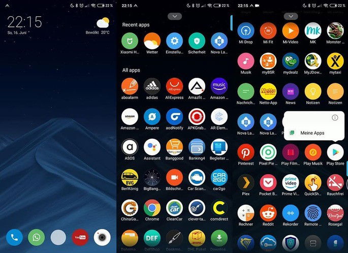 MIUI gaveta de aplicações