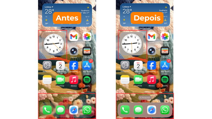 ios 26 antes e depois