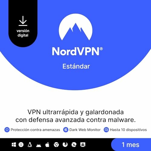 NordVPN Standard, 10 dispositivos, 1 mês, VPN e cibersegurança, código digital