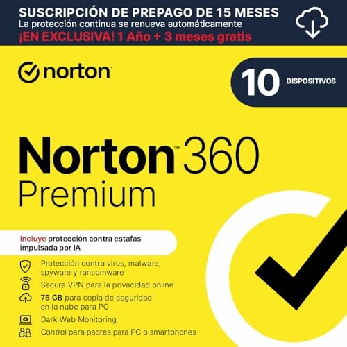 Norton 360 Premium 2023: antivírus para 10 dispositivos, 15 meses de subscrição, VPN segura e gerenc