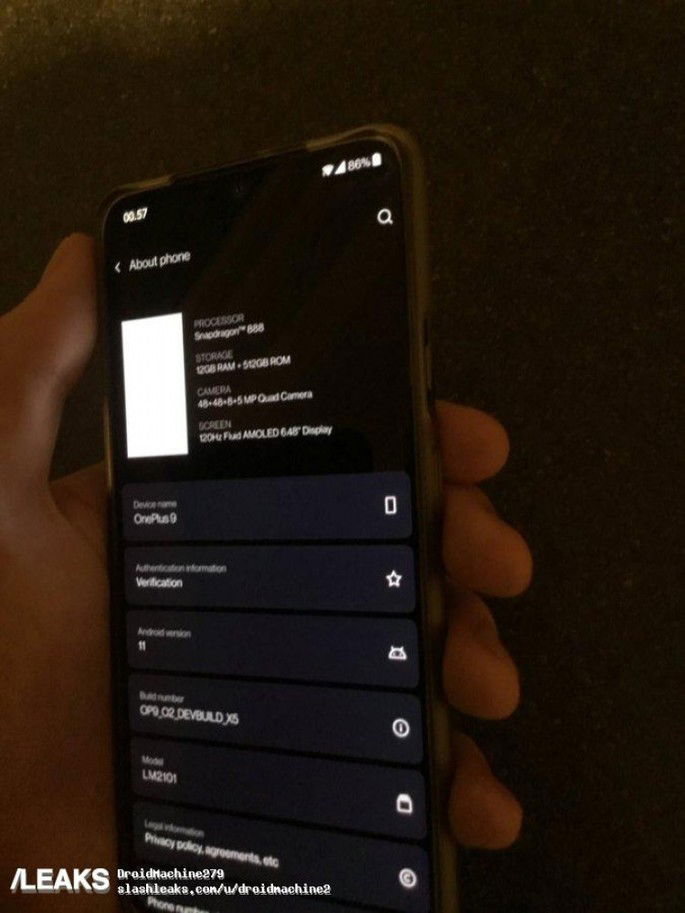 Alegada imagem real do OnePlus 9