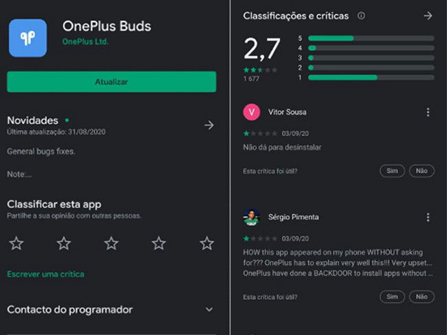 Avaliações da app OnePlus Buds