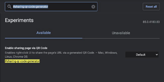 Enable Page Sharing via QR Code no Google Chrome