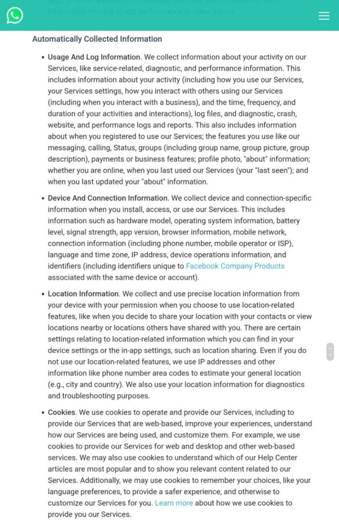 Política de Privacidade WhatsApp
