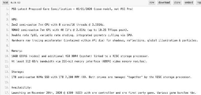 Specs ps5