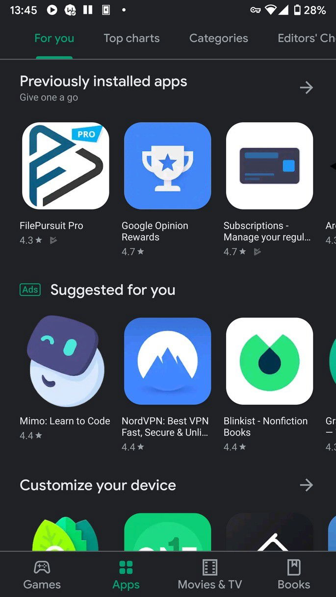 dark mode play store