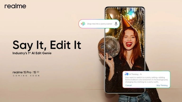 Realme 15 estreia edição de fotografia apenas com comandos de voz