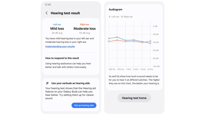 Recurso de teste auditivo da Samsung