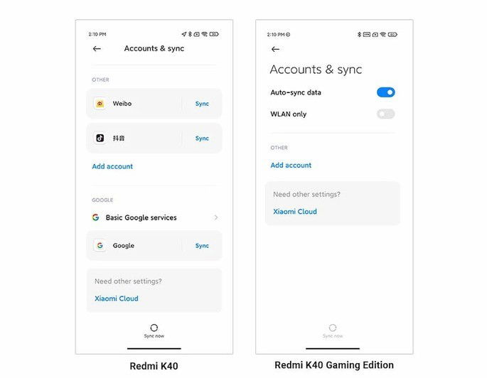 Diferença entre Redmi K40 (suporta GMS) e o novo K40 Gaming Edition (não suporta GMS). Crédito: Gizmochina