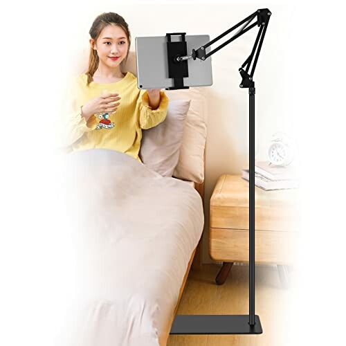 SAMHOUSING Suporte de Chão para Tablet, Ajustável, Giratório 360° (Preto)