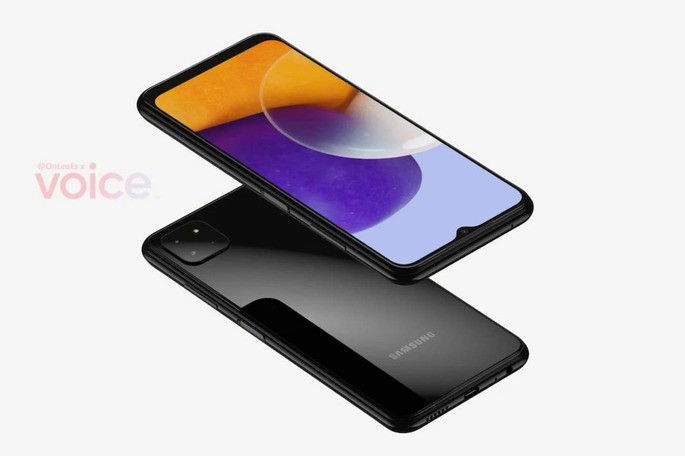 Renders não oficiais do Samsung Galaxy A22 5G. Crédito: OnLeaks